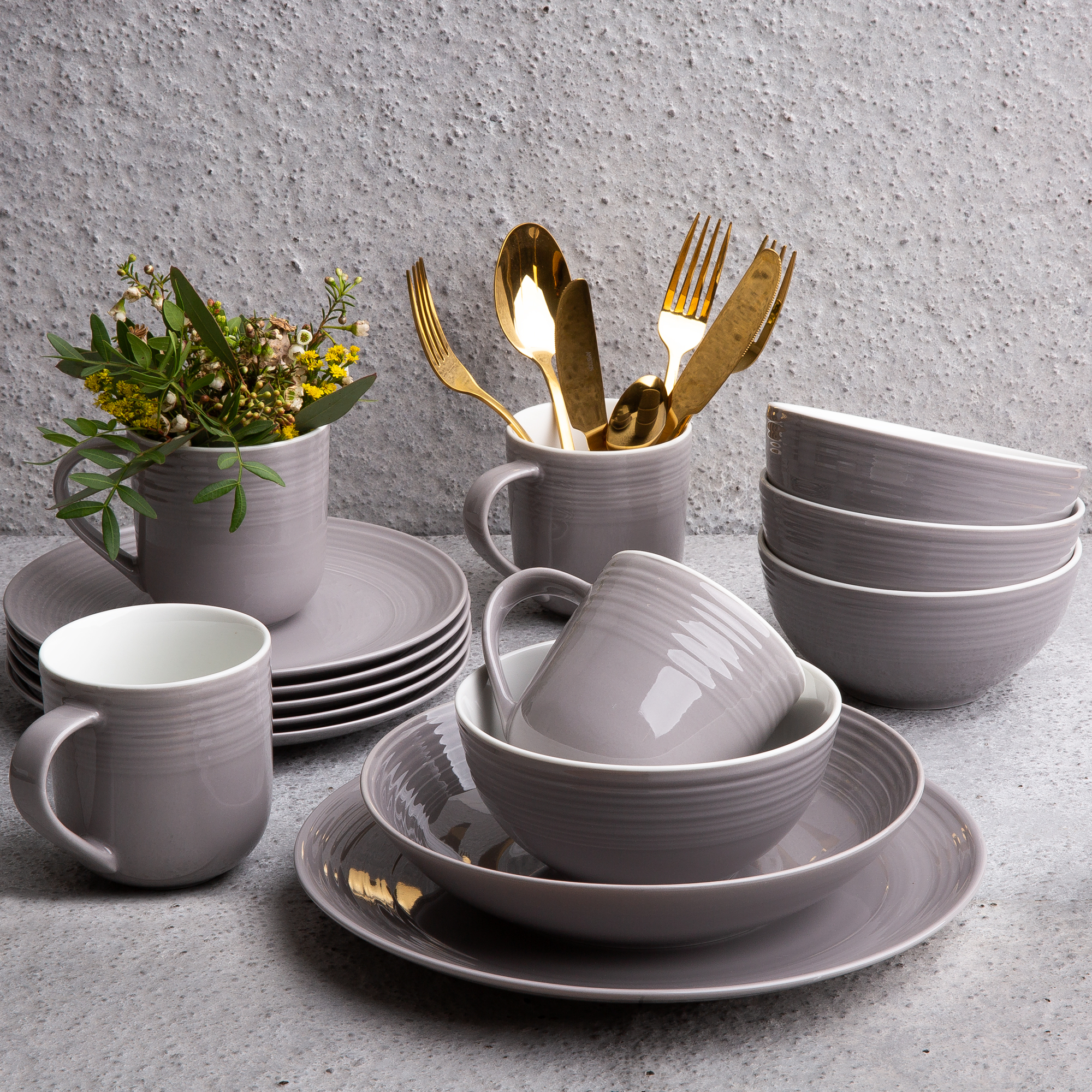 Kombiservice Geschirr Set Tafelservice für 12 Personen Linea 60 Tlg. Linea